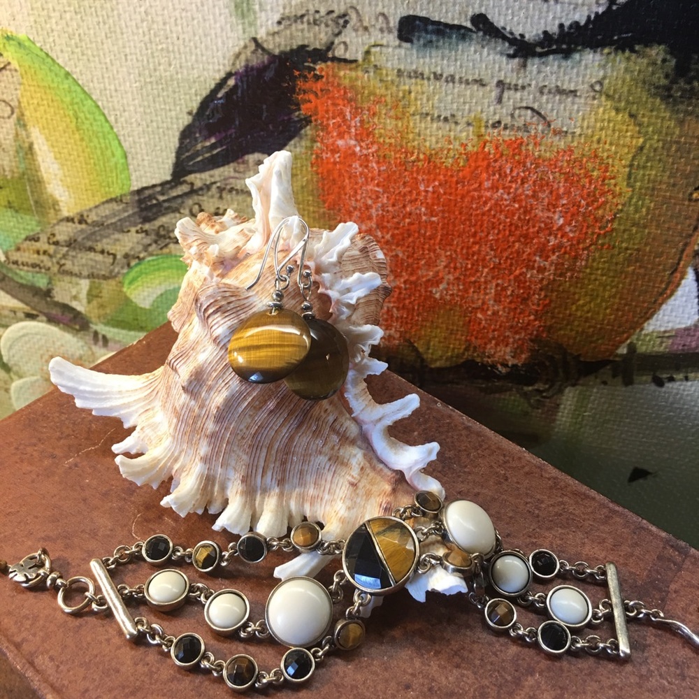 Sterling silver tiger’s eye earrings & Lucky Brand bracelet - Picture 6 of 7